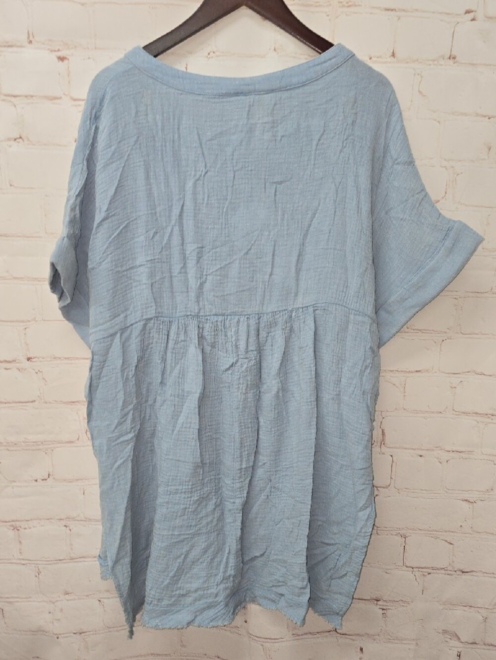 Umgee Light Denim Mineral Wash Gauze Cotton Lagenlook Tunic Boho Coastal NWT - Picture 10 of 16